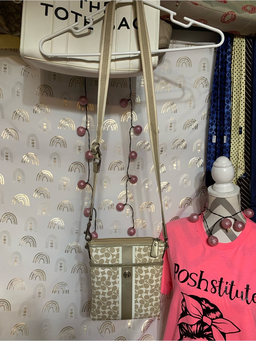 Coach Beige and Khaki Signature Crossbody Bag